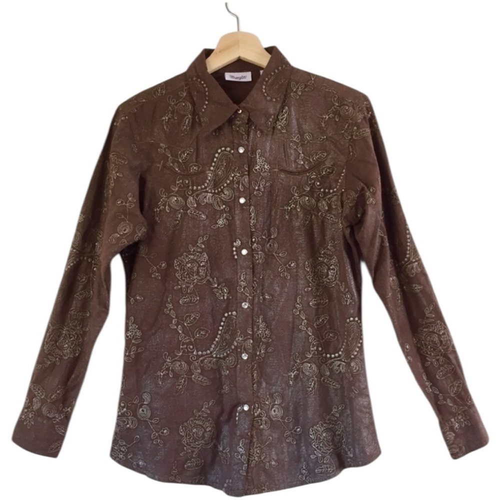 Wrangler NWT Silver Embroidered Brown Western Top